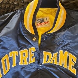 STARTER Vintage Navy and Yellow Satin Notre Dame Letterman Jacket